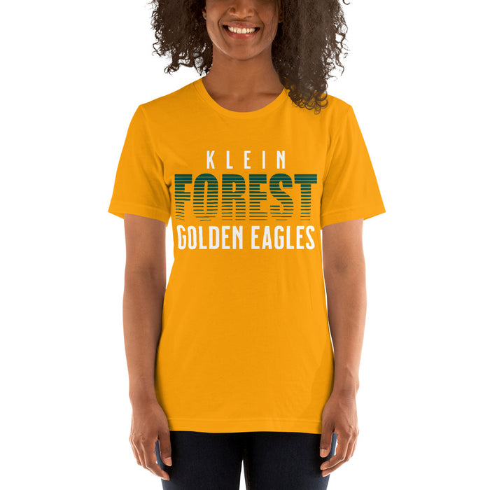 Woman wearing a Klein Forest High School Premium Gold Unisex T-shirt 24