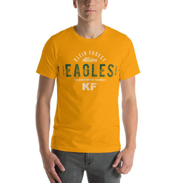 Man wearing a Klein Forest High School Premium Gold Unisex T-shirt 40