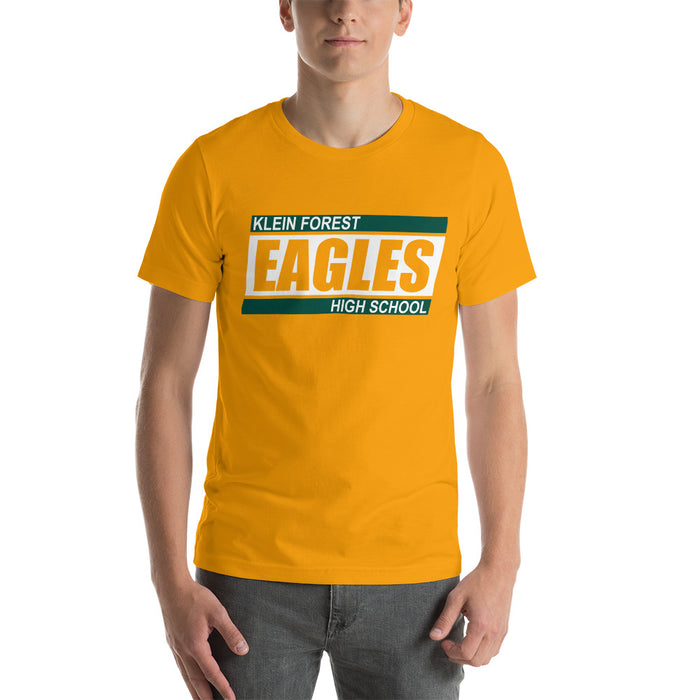 Man wearing a Klein Forest High School Premium Gold Unisex T-shirt 72