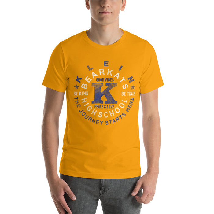 Man wearing a Klein High School Bearkats Premium Gold Unisex T-shirt 16