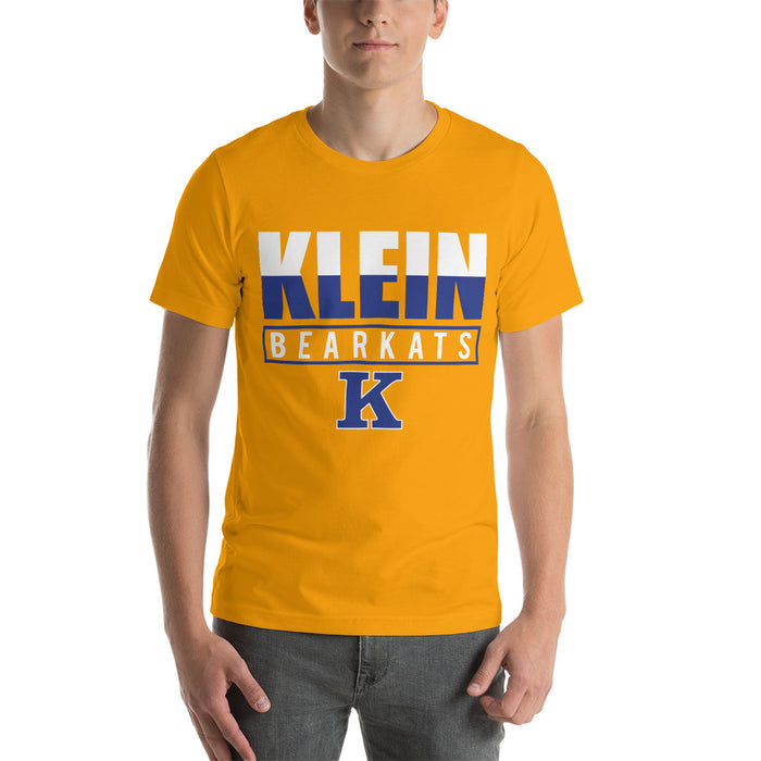 Man wearing a Klein High School Bearkats Premium Gold Unisex T-shirt 29