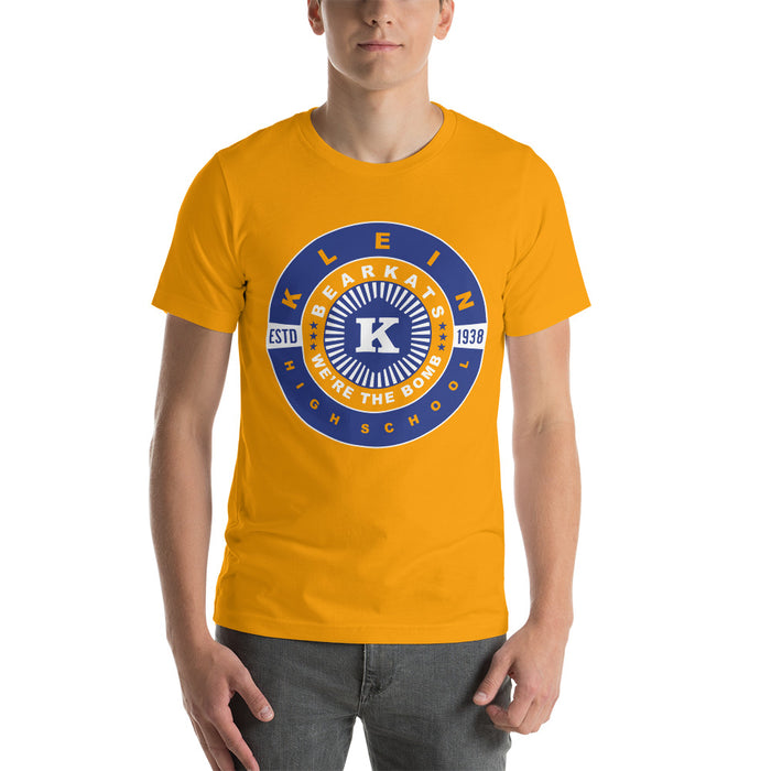 Man wearing a Klein High School Bearkats Premium Gold Unisex T-shirt 30