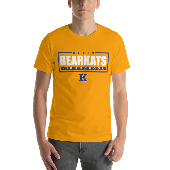 Man wearing a Klein High School Bearkats Premium Gold Unisex T-shirt 49