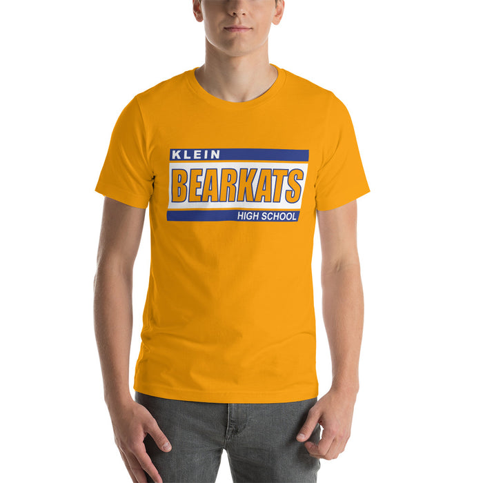 Man wearing a Klein High School Bearkats Premium Gold Unisex T-shirt 72