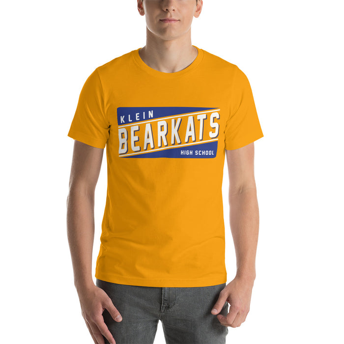 Man wearing a Klein High School Bearkats Premium Gold Unisex T-shirt 84