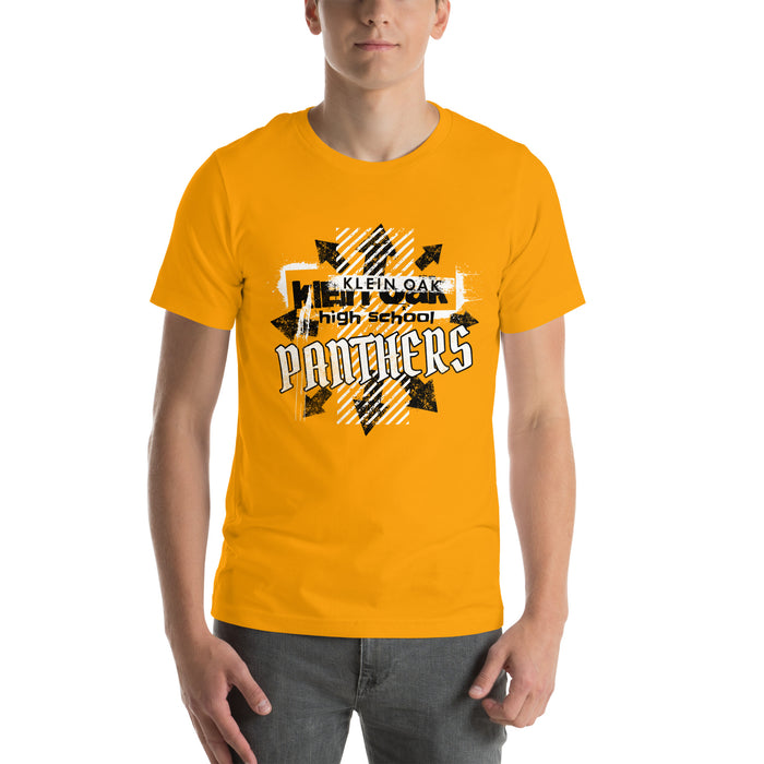 Man wearing a Klein Oak High School Panthers Premium Gold Unisex T-shirt 215