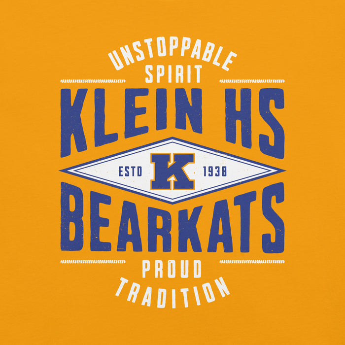 Close-up view of Klein High School Bearkats Gold Premium Unisex T-shirt 210
