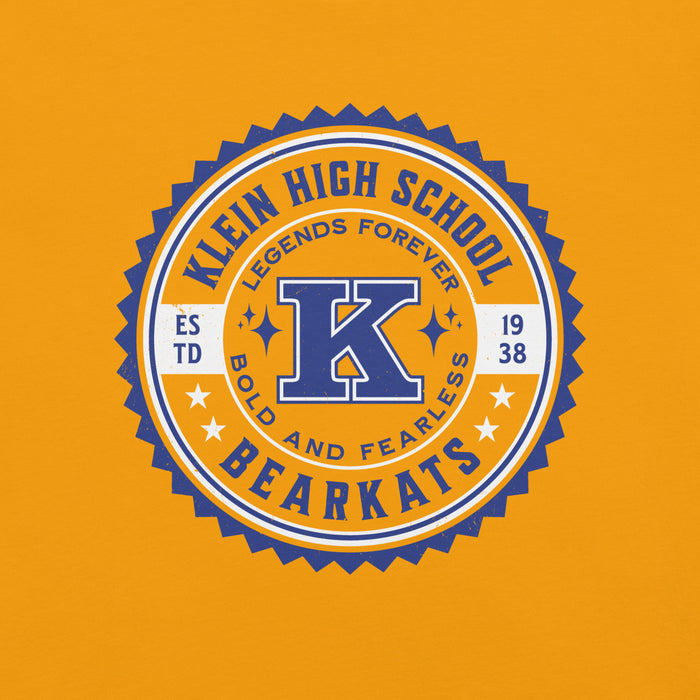 Close-up view of Klein High School Bearkats Gold Premium Unisex T-shirt 203