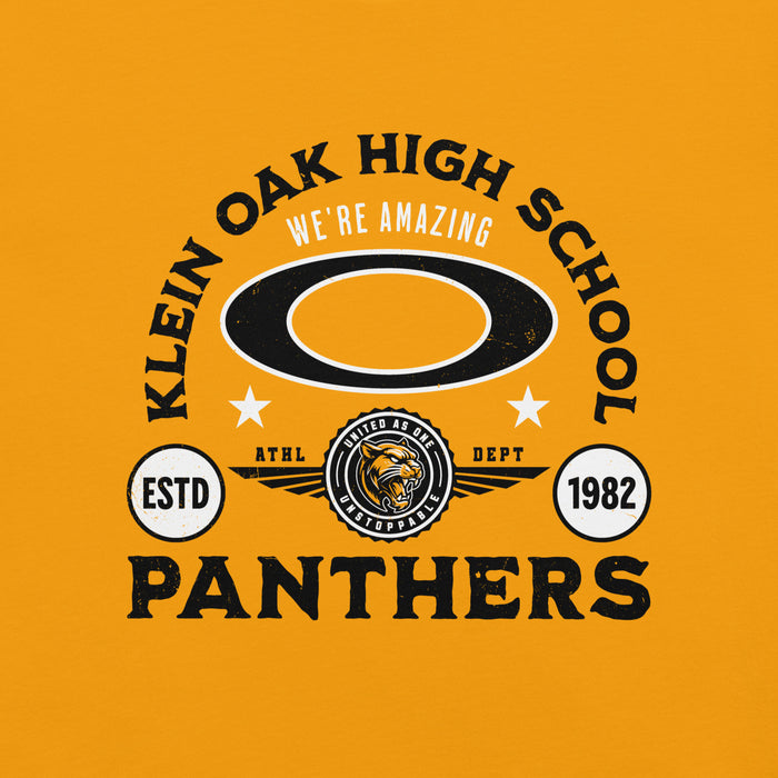Close-up view of Klein Oak High School Panthers Premium Gold Unisex T-shirt 208