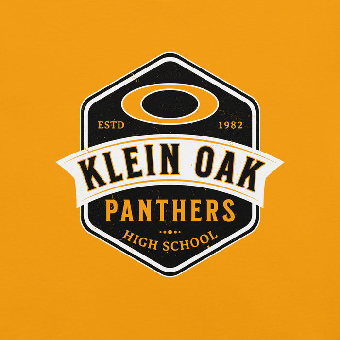 Close-up view of Klein Oak High School Panthers Premium Gold Unisex T-shirt 209