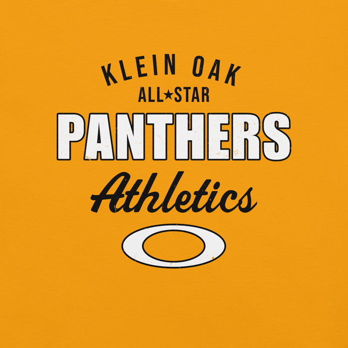 Close-up view of Klein Oak High School Panthers Premium Gold Unisex T-shirt 034