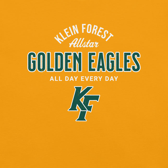 Close-up view of Klein Forest High School Golden Eagles Premium Gold Unisex T-shirt 040