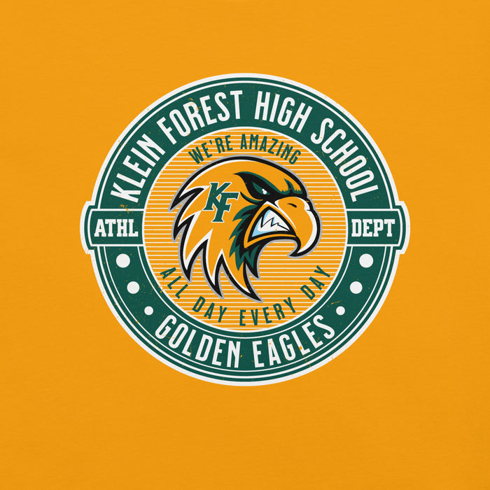 Close-up view of Klein Forest High School Golden Eagles Premium Gold Unisex T-shirt 224