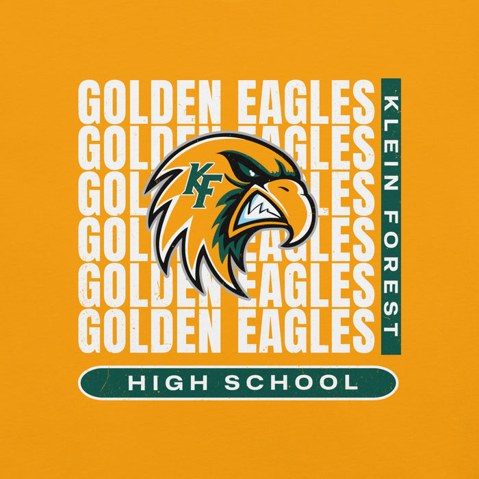 Close-up view of Klein Forest High School Golden Eagles Premium Gold Unisex T-shirt 235