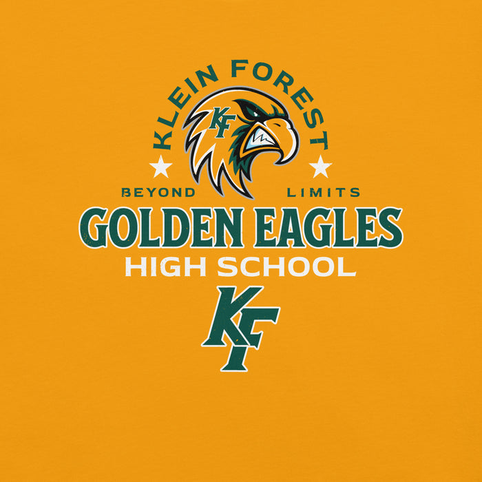Close-up view of Klein Forest High School Golden Eagles Premium Gold Unisex T-shirt 222