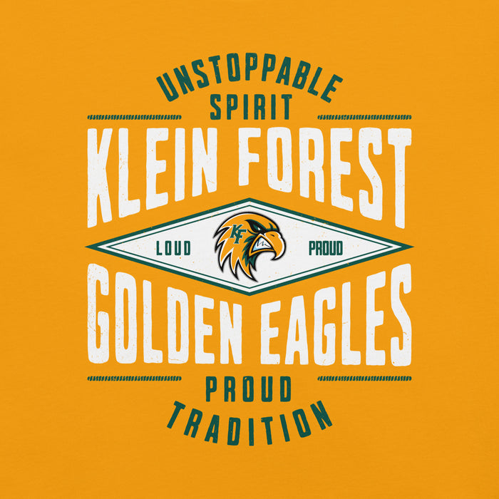 Close-up view of Klein Forest High School Golden Eagles Premium Gold Unisex T-shirt 210