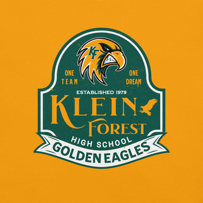 Close-up view of Klein Forest High School Golden Eagles Premium Gold Unisex T-shirt 219