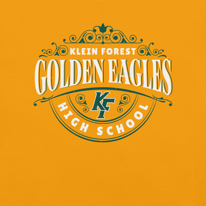 Close-up view of Klein Forest High School Golden Eagles Premium Gold Unisex T-shirt 211