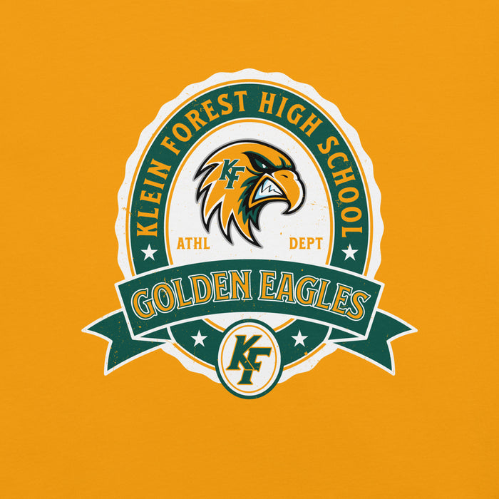 Close-up view of Klein Forest High School Golden Eagles Premium Gold Unisex T-shirt 212