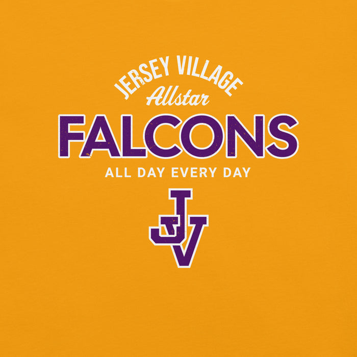 Close-up view of Jersey Village High School Falcons Gold Premium Unisex T-shirt 040