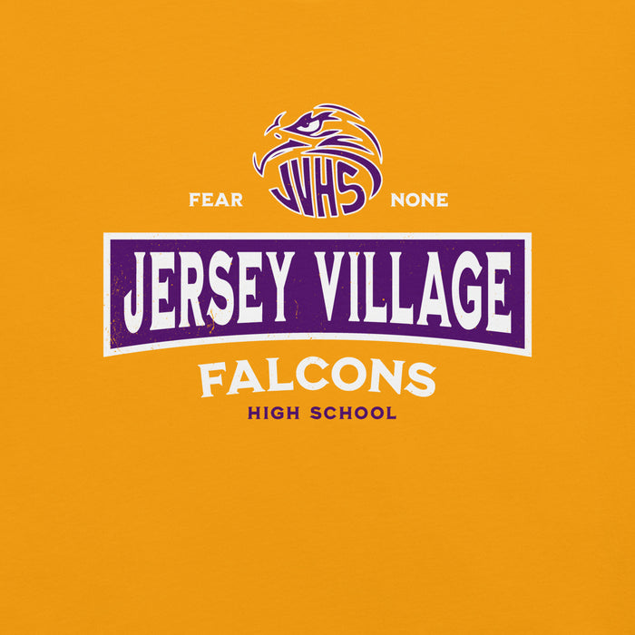Close-up view of Jersey Village High School Falcons Gold Premium Unisex T-shirt 202