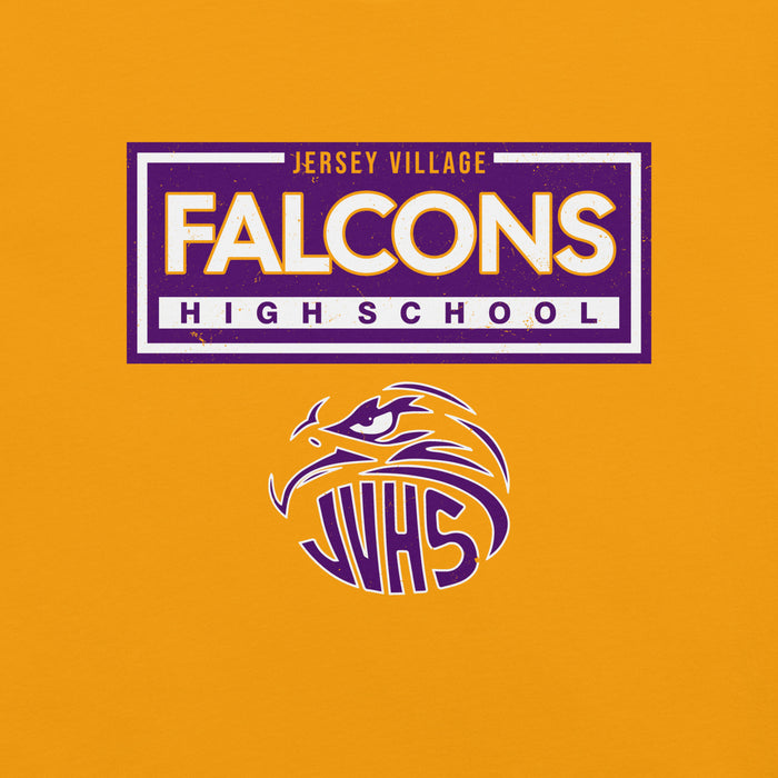 Close-up view of Jersey Village High School Falcons Gold Premium Unisex T-shirt 049