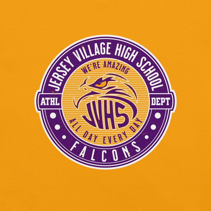 Close-up view of Jersey Village High School Falcons Gold Premium Unisex T-shirt 224