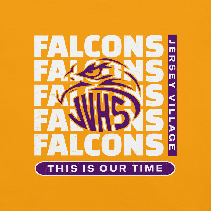 Close-up view of Jersey Village High School Falcons Gold Premium Unisex T-shirt 235