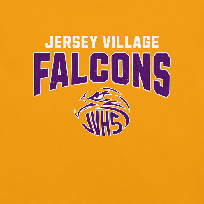 Close-up view of Jersey Village High School Falcons Gold Premium Unisex T-shirt 234