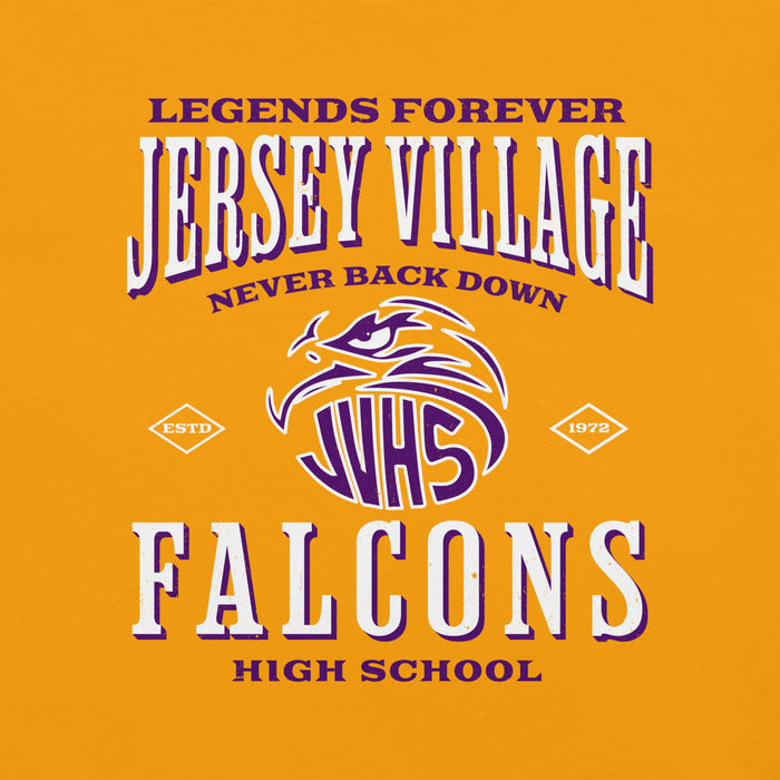 Close-up view of Jersey Village High School Falcons Gold Premium Unisex T-shirt 230