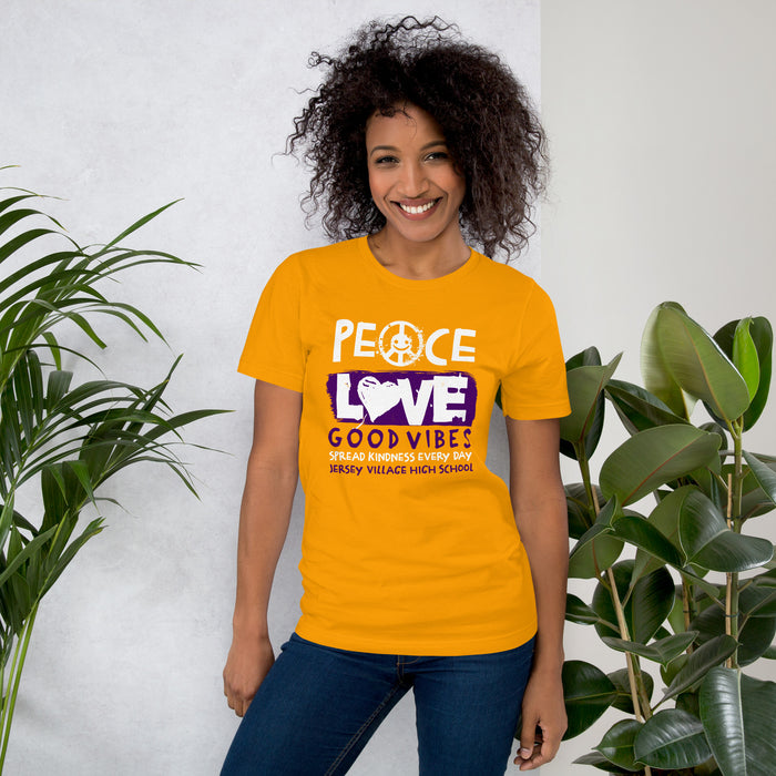 Woman wearing Jersey Village High School Falcons Gold Premium Unisex T-shirt 240