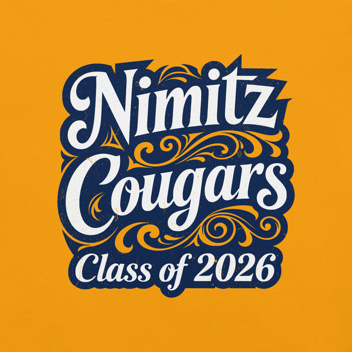 Close-up view of Nimitz High School Cougars Gold Premium Unisex T-shirt 253