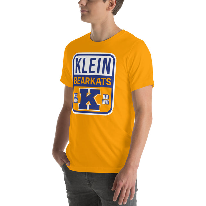 Man wearing Klein High School Bearkats Gold Premium Unisex T-shirt 001