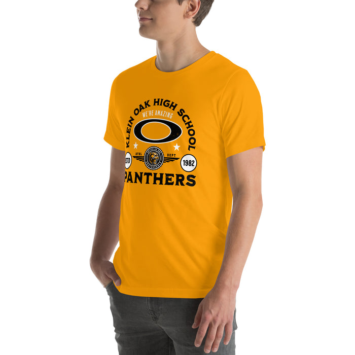 Man wearing Klein Oak High School Panthers Premium Gold Unisex T-shirt 208