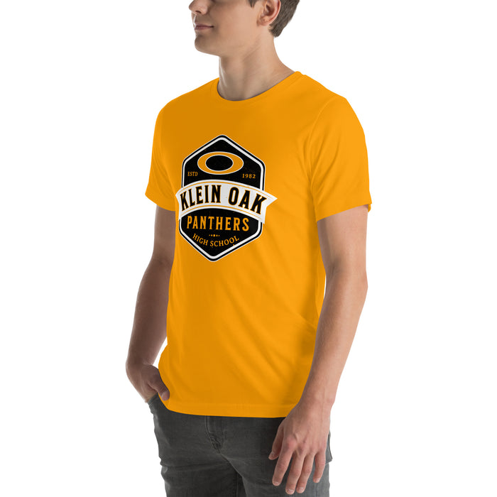 Man wearing Klein Oak High School Panthers Premium Gold Unisex T-shirt 209