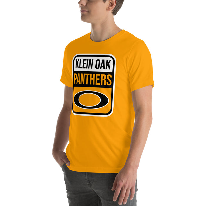 Man wearing Klein Oak High School Panthers Premium Gold Unisex T-shirt 203