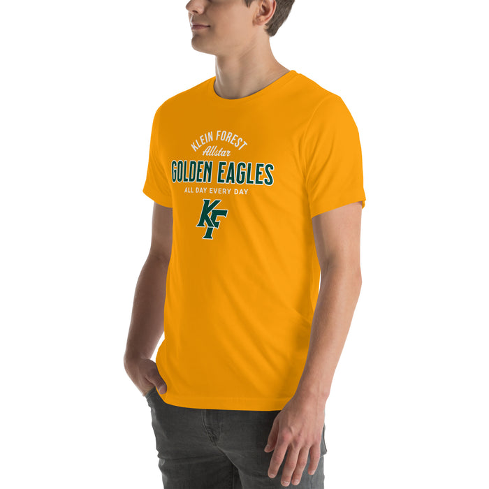 Man wearing Klein Forest High School Golden Eagles Premium Gold Unisex T-shirt 040