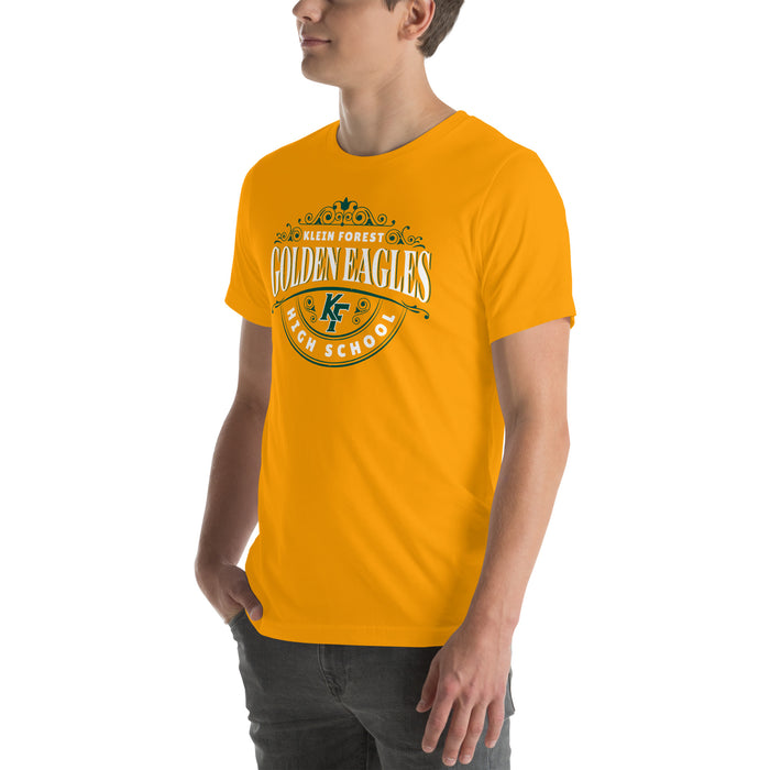 Man wearing Klein Forest High School Golden Eagles Premium Gold Unisex T-shirt 211