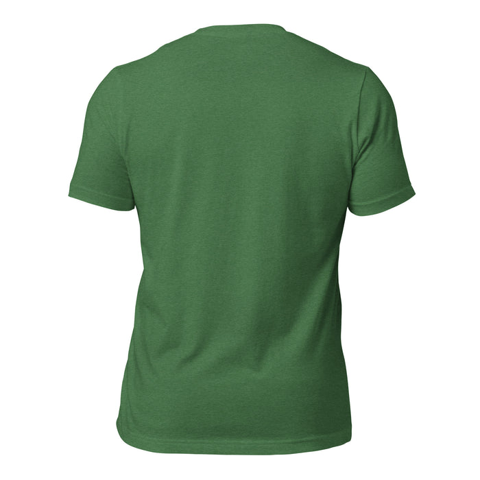 Back view of Spring High School Lions Heather Green Premium Unisex T-shirt 205