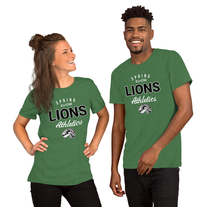 Male with female wearing Spring High School Lions Heather Green Premium Unisex T-shirt 034