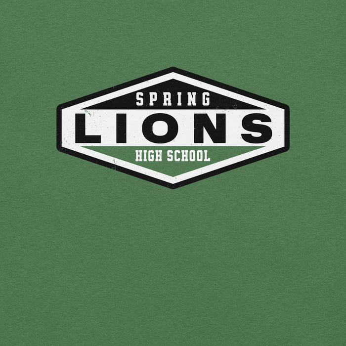 Close-up view of Spring High School Lions Heather Green Premium Unisex T-shirt 009