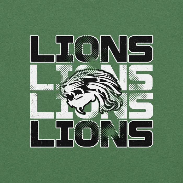Close-up view of Spring High School Lions Heather Green Premium Unisex T-shirt 233