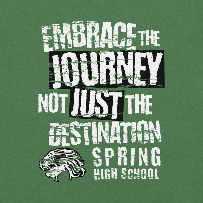 Close-up view of Spring High School Lions Heather Green Premium Unisex T-shirt 232