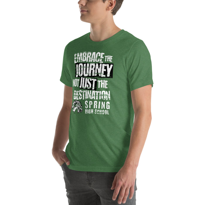 Man wearing Spring High School Lions Heather Green Premium Unisex T-shirt 232