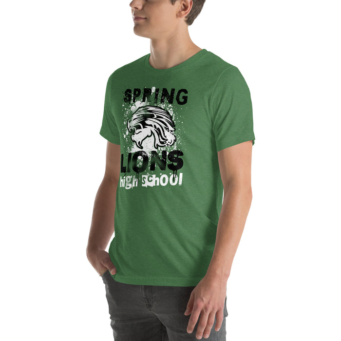 Man wearing Spring High School Lions Heather Green Premium Unisex T-shirt 205