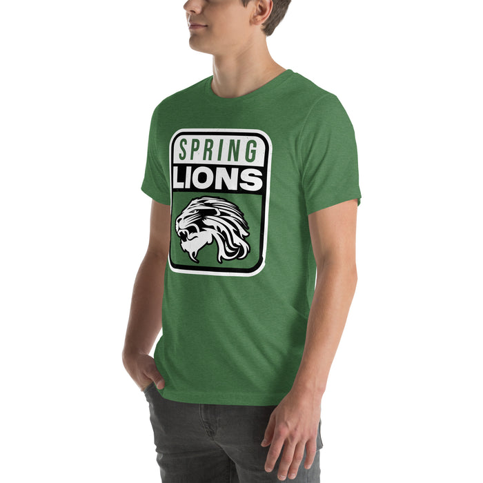 Man wearing Spring High School Lions Heather Green Premium Unisex T-shirt 001