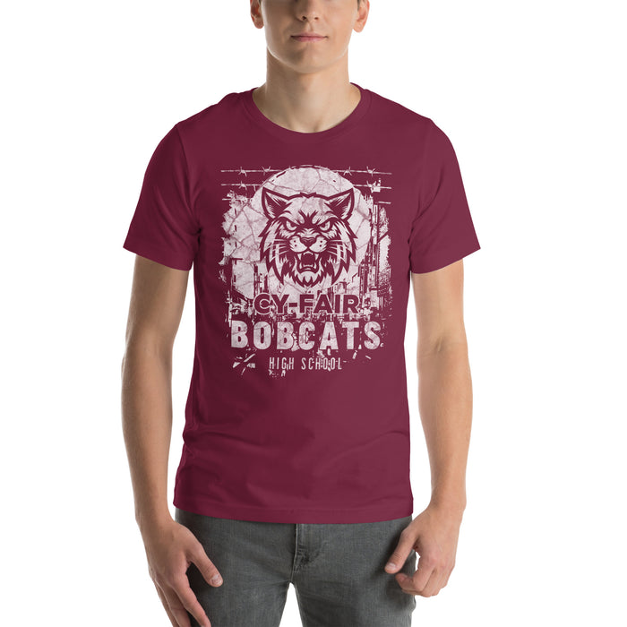 Man wearing Cy-Fair High School Bobcats Maroon Premium T-shirt 202