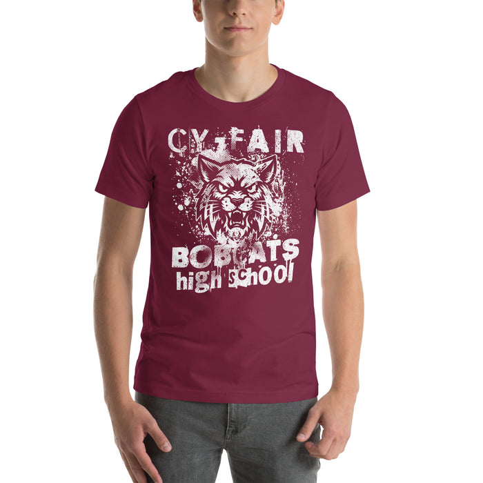 Man wearing Cy-Fair High School Bobcats Maroon Premium T-shirt 205