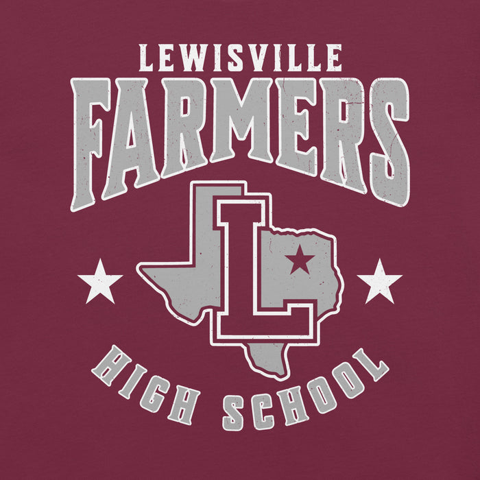 Close-up view of Lewisville High School Farmers Maroon Premium Unisex T-shirt 213