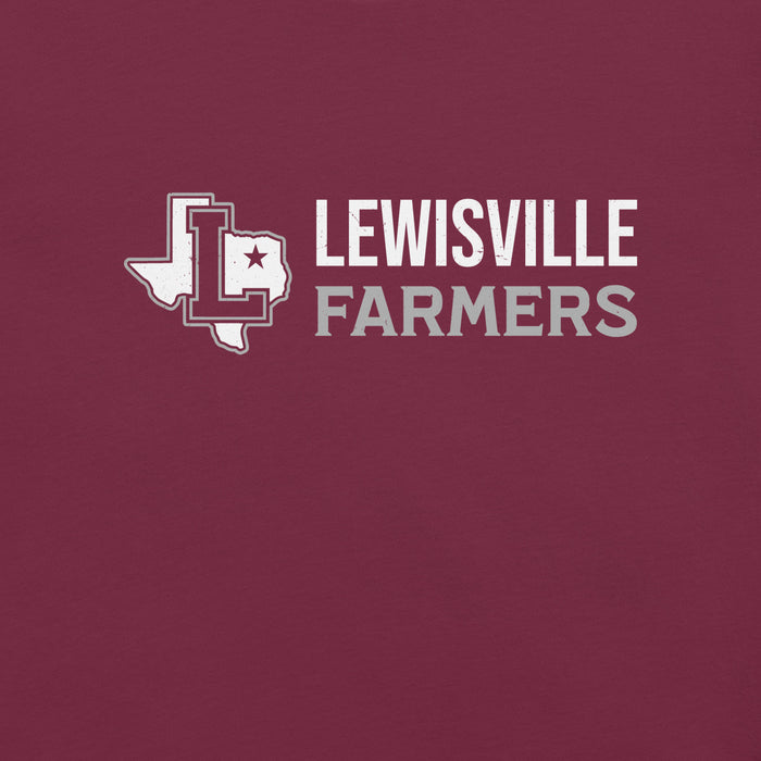 Close-up view of Lewisville High School Farmers Maroon Premium Unisex T-shirt 200